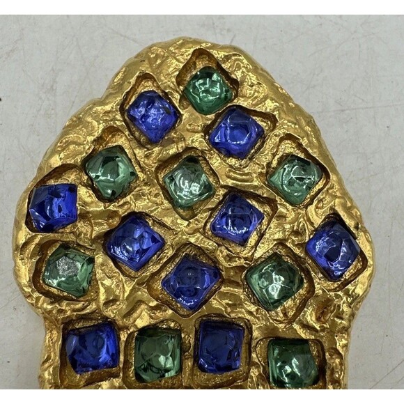 Vintage Reny Dis Paris Brooch Pin Gold Blue Green Large Gorgeous - Picture 2 of 12